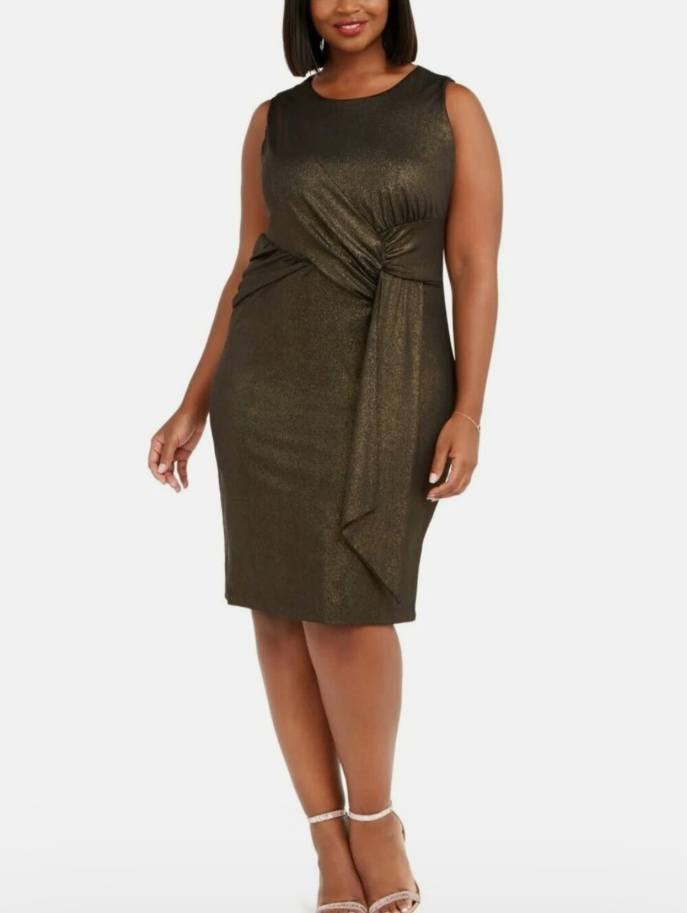 Size 16W black & gold/copper shimmery sleeveless cocktail dress w/ knot front Ta
